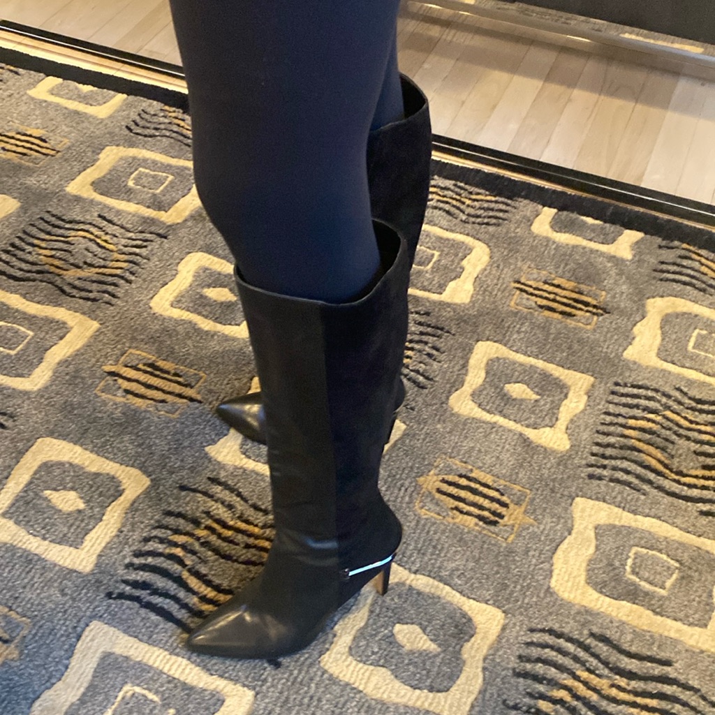 High Heel, Black And Leather Boots. Gucci Look A Like. Worn Once. Like New.
